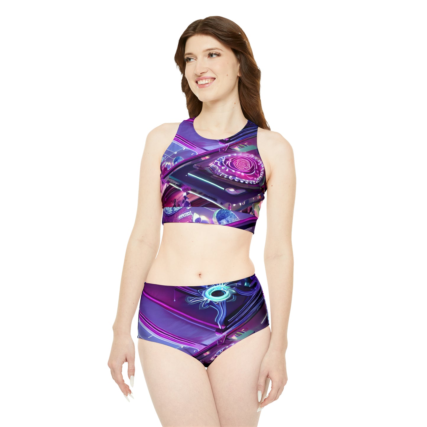 'Electric Flower' Sporty Bikini Set (AOP)