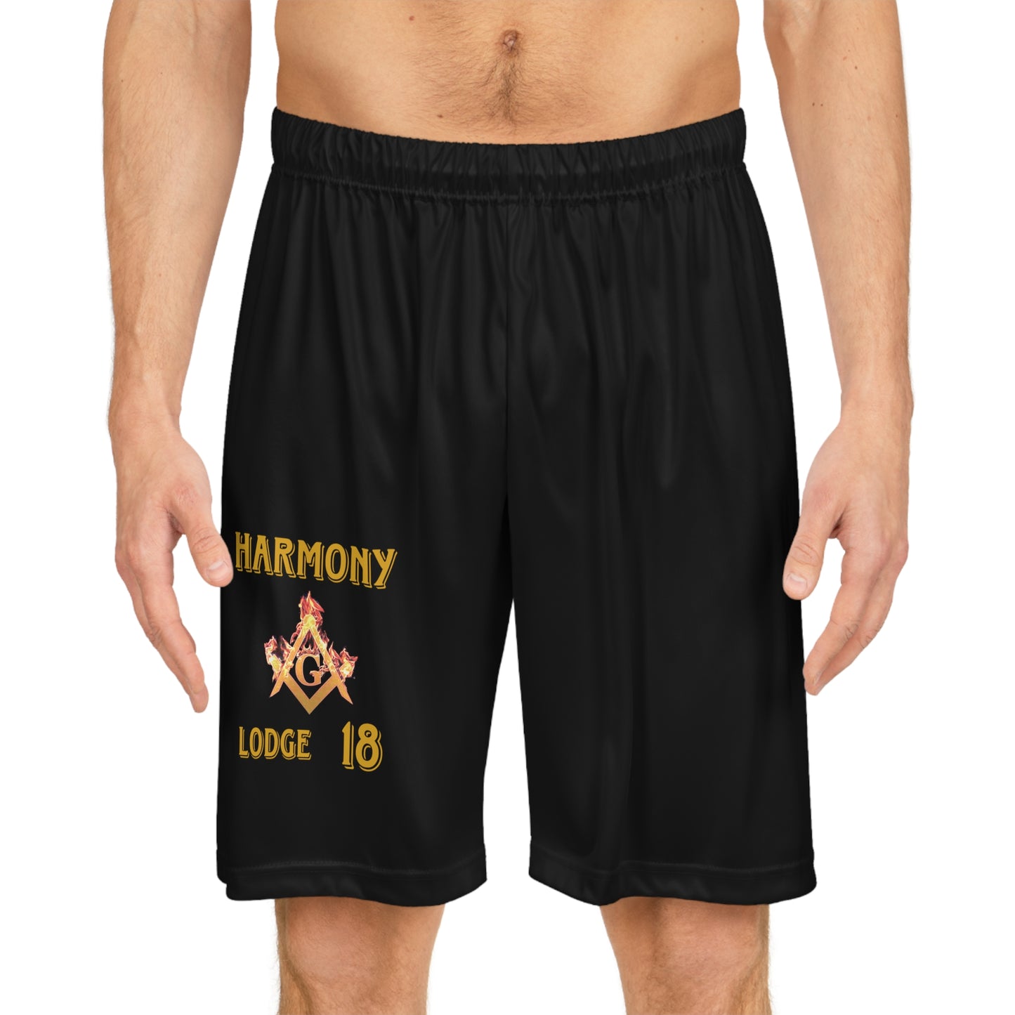 'Harmony lodge 18 fire' Basketball Shorts (AOP)