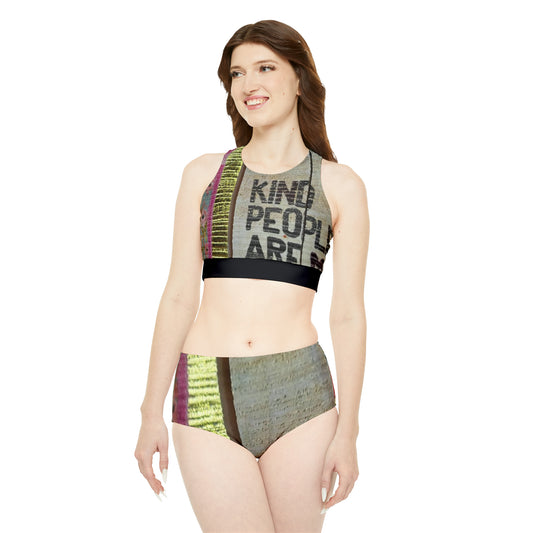 'Kind People are my Kinda People' Sporty Bikini Set (AOP)