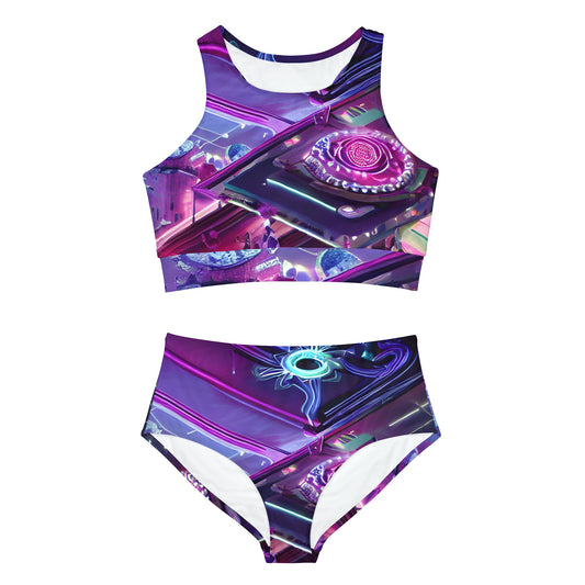 'Electric Flower' Sporty Bikini Set (AOP)